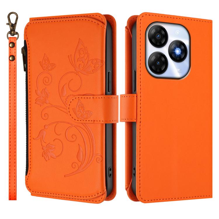 For Itel P55 4G / Infinix Smart 8 Butterfly Love Flower Multi-card Zipper Wallet Leather Phone Case