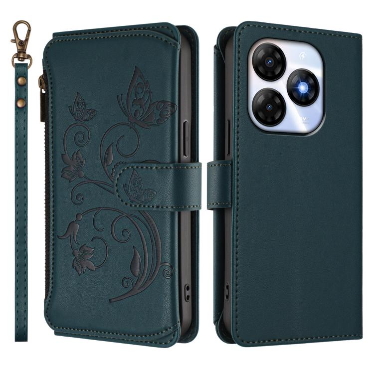 For Itel P55 4G / Infinix Smart 8 Butterfly Love Flower Multi-card Zipper Wallet Leather Phone Case