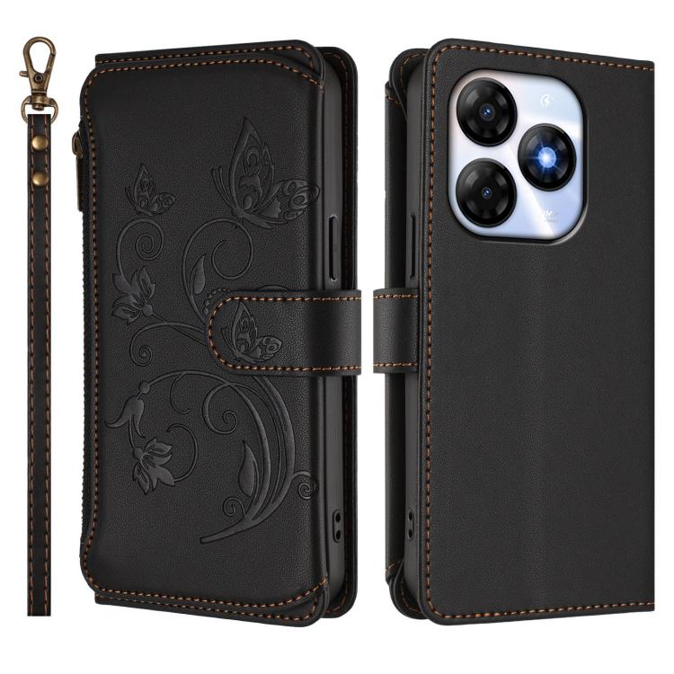 For Itel P55 4G / Infinix Smart 8 Butterfly Love Flower Multi-card Zipper Wallet Leather Phone Case