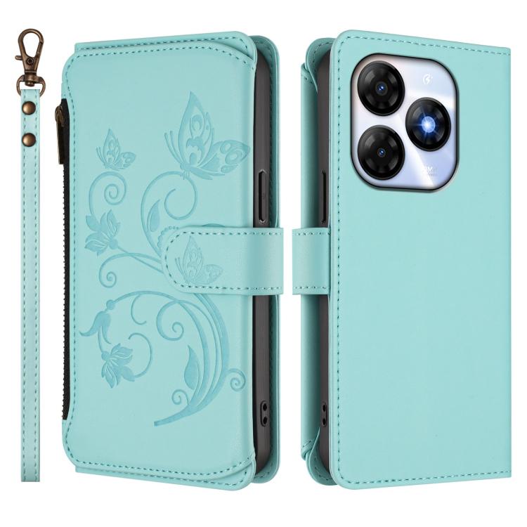 For Itel P55 4G / Infinix Smart 8 Butterfly Love Flower Multi-card Zipper Wallet Leather Phone Case