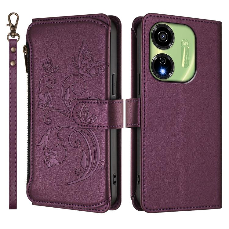 For Itel P55 5G Butterfly Love Flower Multi-card Zipper Wallet Leather Phone Case