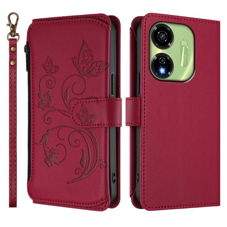 For Itel P55 5G Butterfly Love Flower Multi-card Zipper Wallet Leather Phone Case