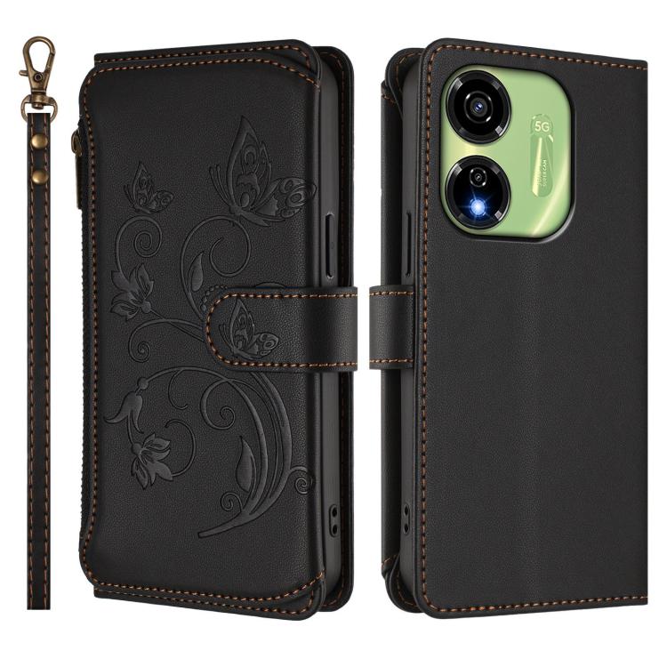 For Itel P55 5G Butterfly Love Flower Multi-card Zipper Wallet Leather Phone Case