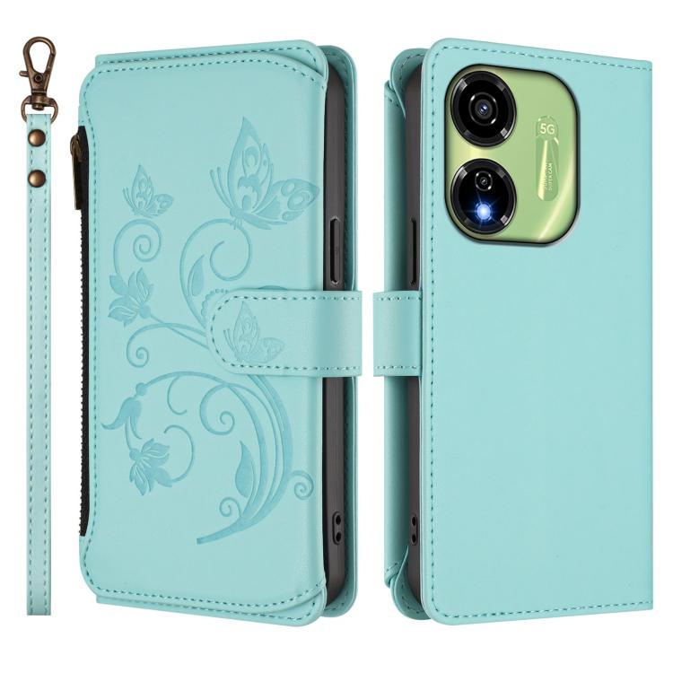 For Itel P55 5G Butterfly Love Flower Multi-card Zipper Wallet Leather Phone Case
