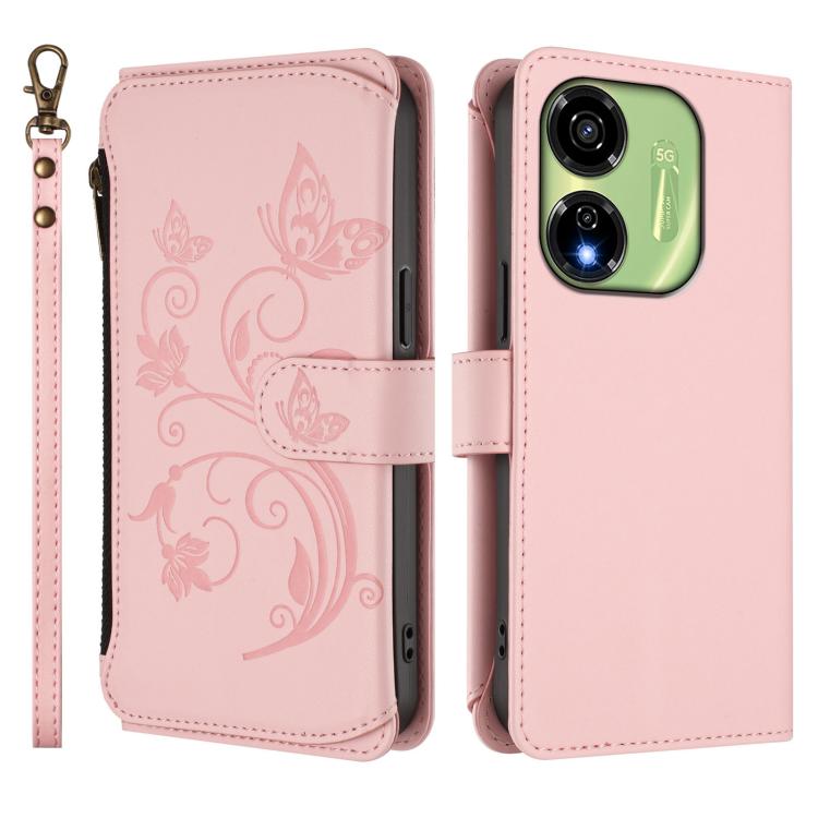 For Itel P55 5G Butterfly Love Flower Multi-card Zipper Wallet Leather Phone Case
