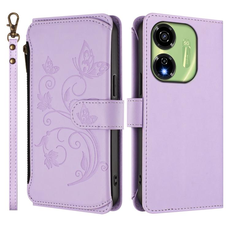 For Itel P55 5G Butterfly Love Flower Multi-card Zipper Wallet Leather Phone Case