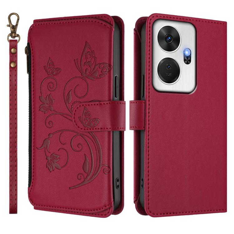 For Itel P55+ Butterfly Love Flower Multi-card Zipper Wallet Leather Phone Case