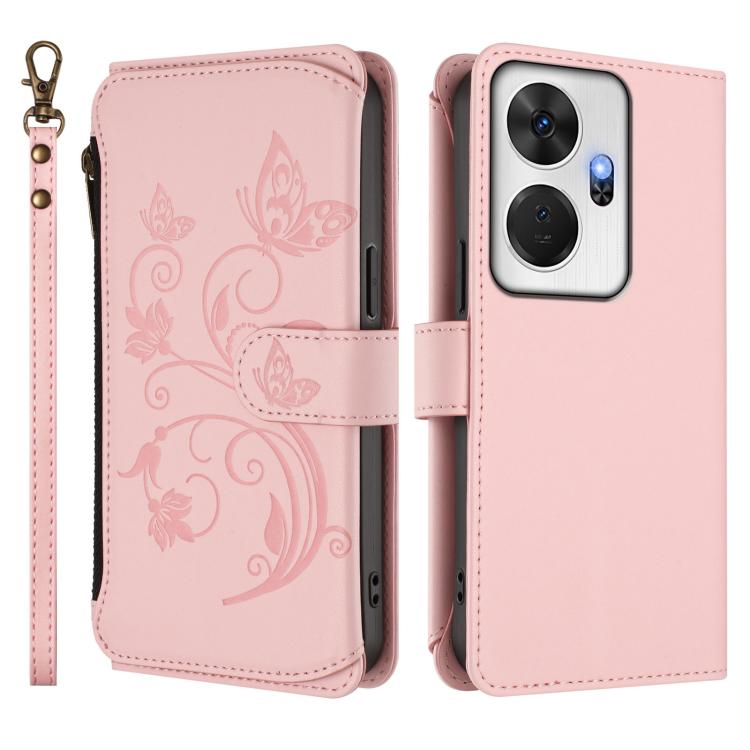 For Itel P55+ Butterfly Love Flower Multi-card Zipper Wallet Leather Phone Case