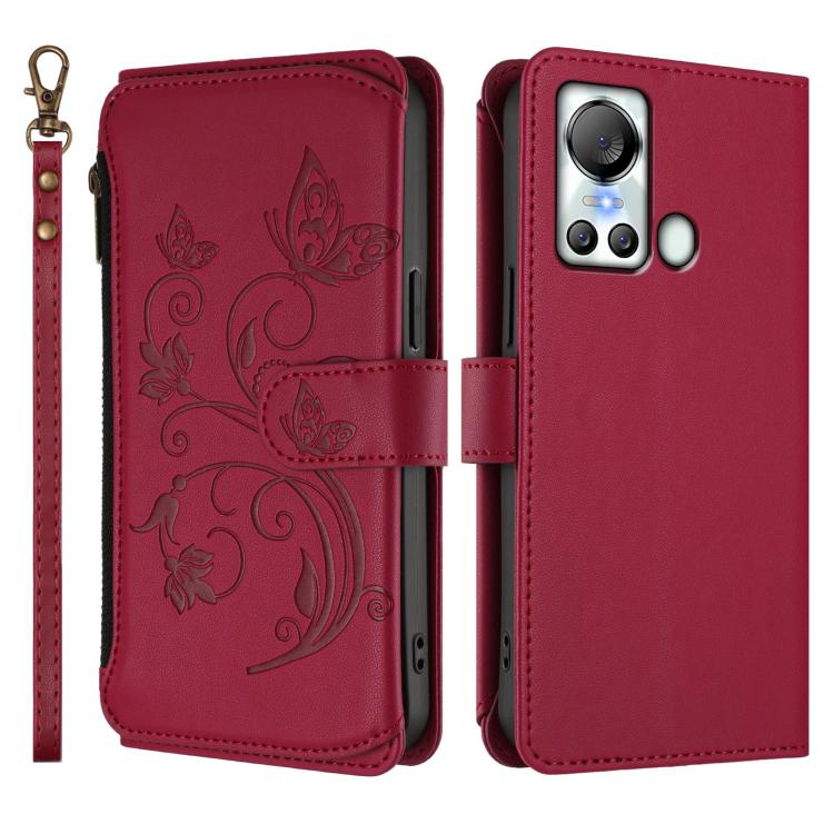 For Itel S18 / Vision 4 Butterfly Love Flower Multi-card Zipper Wallet Leather Phone Case