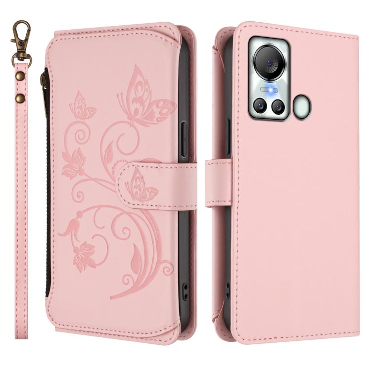 For Itel S18 / Vision 4 Butterfly Love Flower Multi-card Zipper Wallet Leather Phone Case