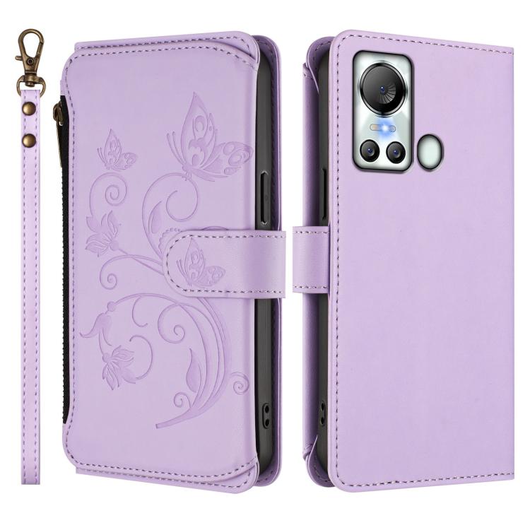 For Itel S18 / Vision 4 Butterfly Love Flower Multi-card Zipper Wallet Leather Phone Case