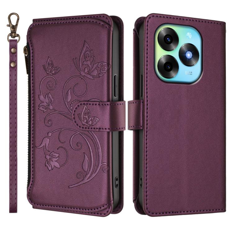 For Itel S23+ Butterfly Love Flower Multi-card Zipper Wallet Leather Phone Case