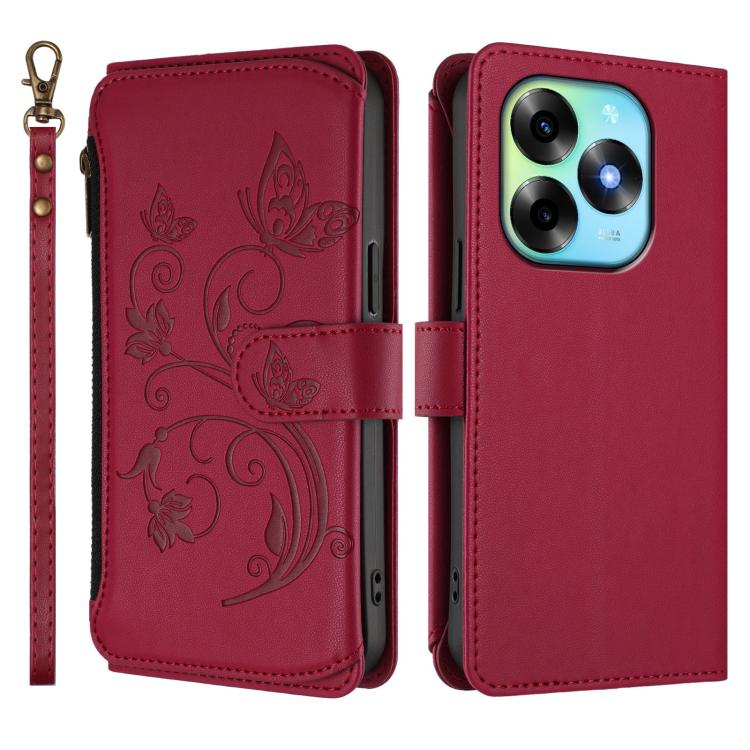 For Itel S23+ Butterfly Love Flower Multi-card Zipper Wallet Leather Phone Case