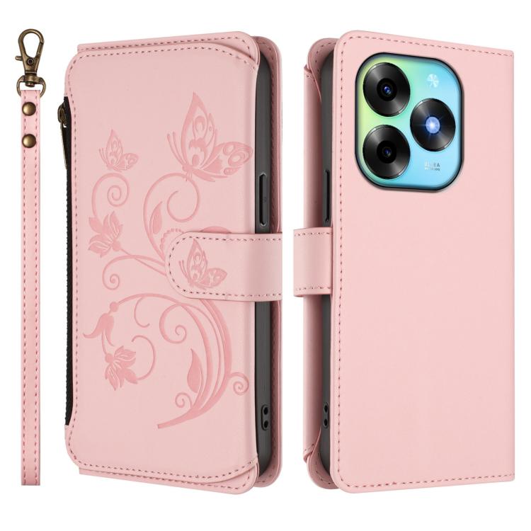 For Itel S23+ Butterfly Love Flower Multi-card Zipper Wallet Leather Phone Case
