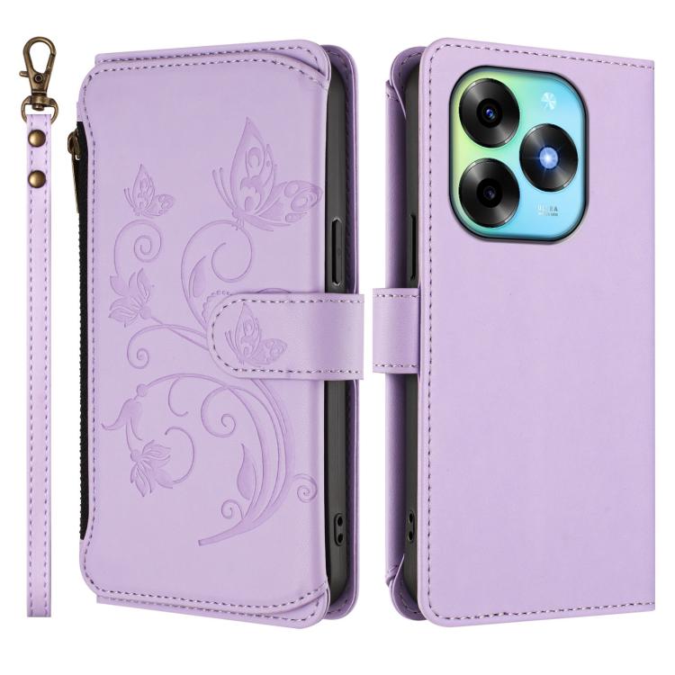 For Itel S23+ Butterfly Love Flower Multi-card Zipper Wallet Leather Phone Case