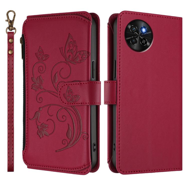 For Itel S23 / S665L Butterfly Love Flower Multi-card Zipper Wallet Leather Phone Case