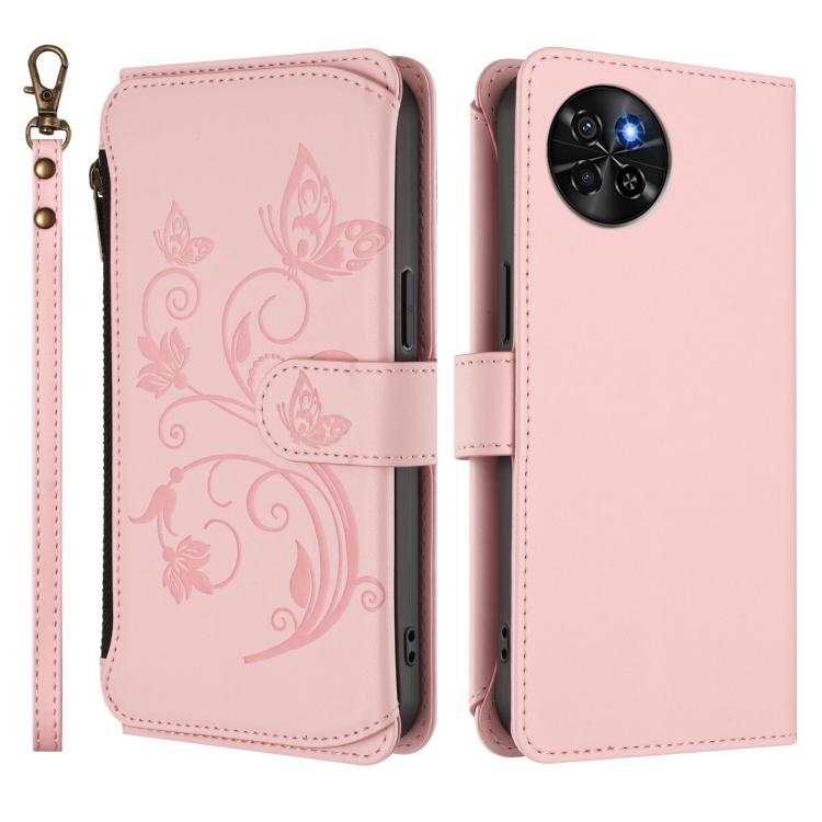For Itel S23 / S665L Butterfly Love Flower Multi-card Zipper Wallet Leather Phone Case