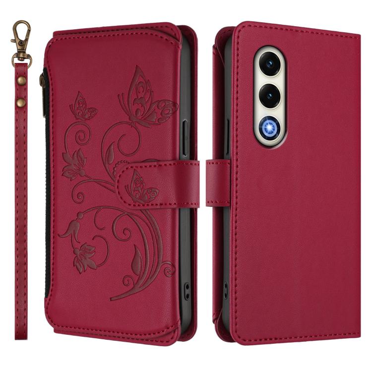 For Itel S25 4G Flat Butterfly Love Flower Multi-card Zipper Wallet Leather Phone Case