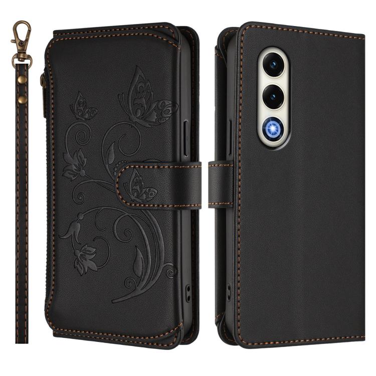 For Itel S25 4G Flat Butterfly Love Flower Multi-card Zipper Wallet Leather Phone Case