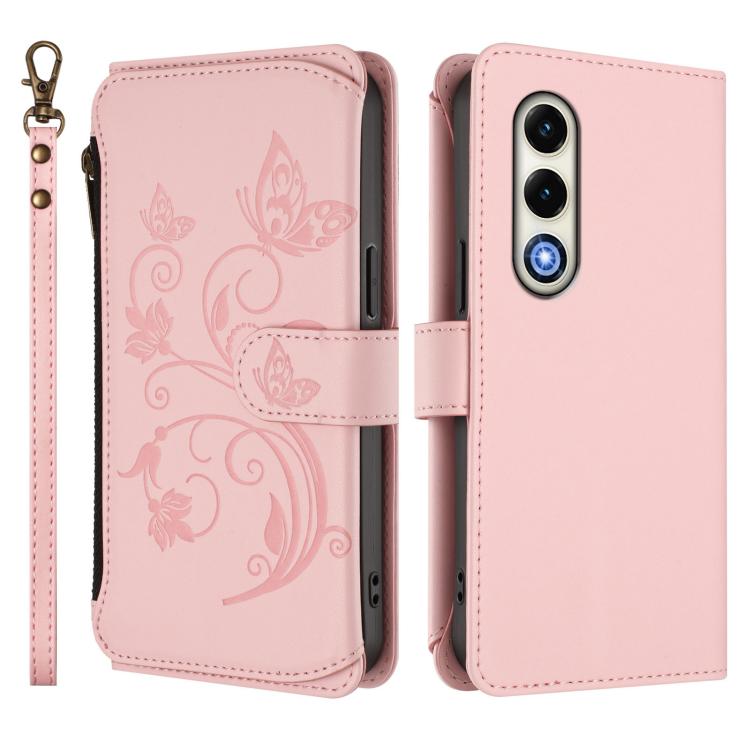 For Itel S25 4G Flat Butterfly Love Flower Multi-card Zipper Wallet Leather Phone Case