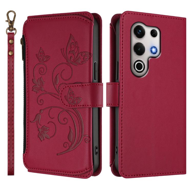 For Itel S25 Ultra 4G Curved Butterfly Love Flower Multi-card Zipper Wallet Leather Phone Case