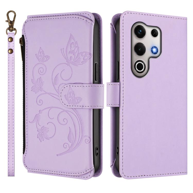 For Itel S25 Ultra 4G Curved Butterfly Love Flower Multi-card Zipper Wallet Leather Phone Case