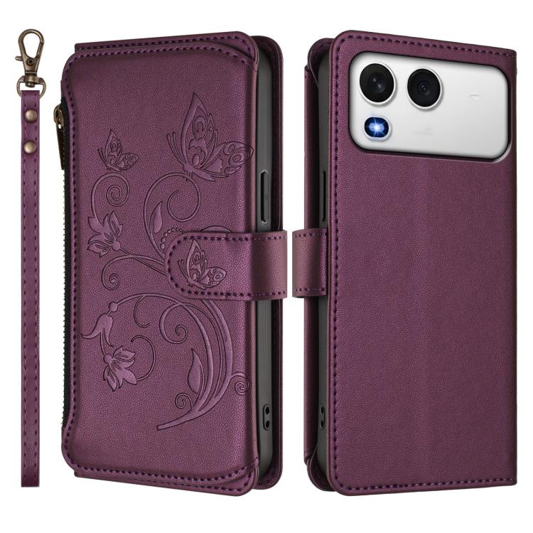 For Itel A200 4G / A200+ 4G Butterfly Love Flower Multi-card Zipper Wallet Leather Phone Case