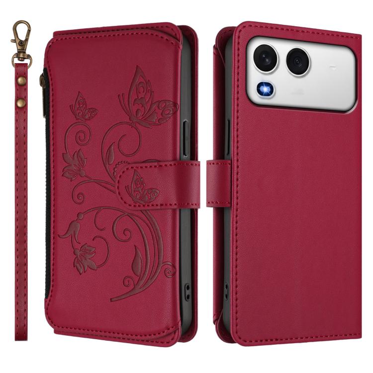 For Itel A200 4G / A200+ 4G Butterfly Love Flower Multi-card Zipper Wallet Leather Phone Case