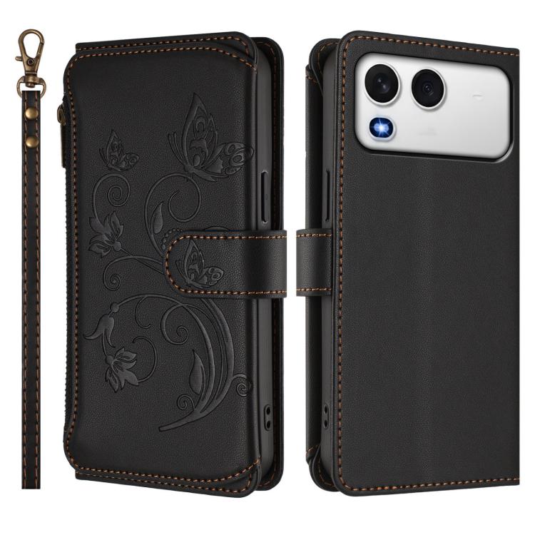 For Itel A200 4G / A200+ 4G Butterfly Love Flower Multi-card Zipper Wallet Leather Phone Case