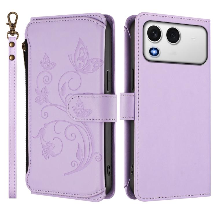 For Itel A200 4G / A200+ 4G Butterfly Love Flower Multi-card Zipper Wallet Leather Phone Case