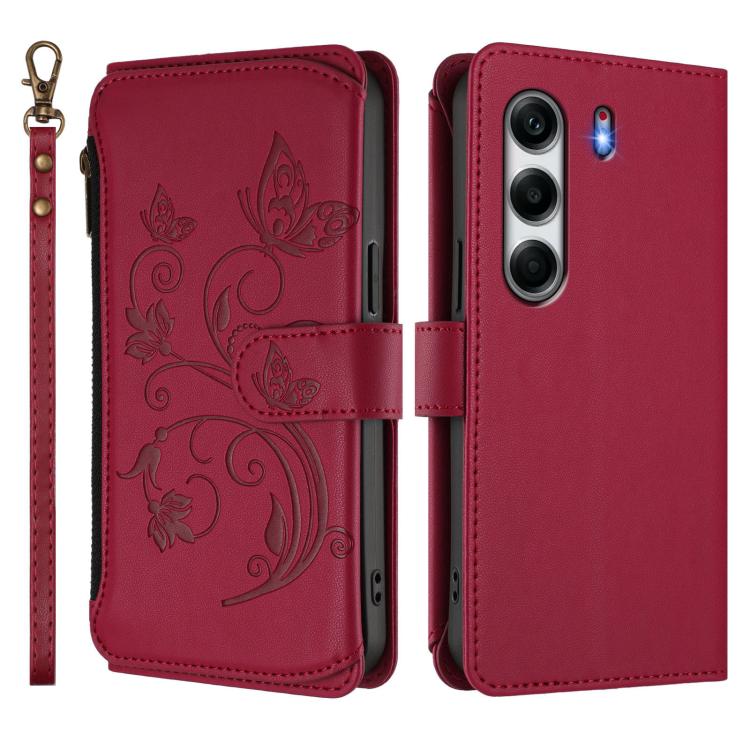 For Tecno Camon 40 Pro 5G Butterfly Love Flower Multi-card Zipper Wallet Leather Phone Case