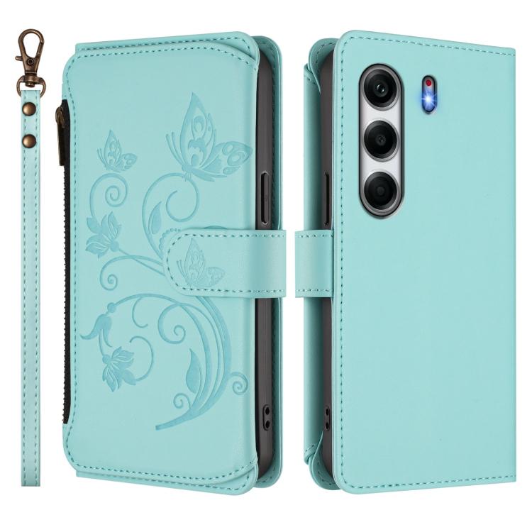 For Tecno Camon 40 Pro 5G Butterfly Love Flower Multi-card Zipper Wallet Leather Phone Case