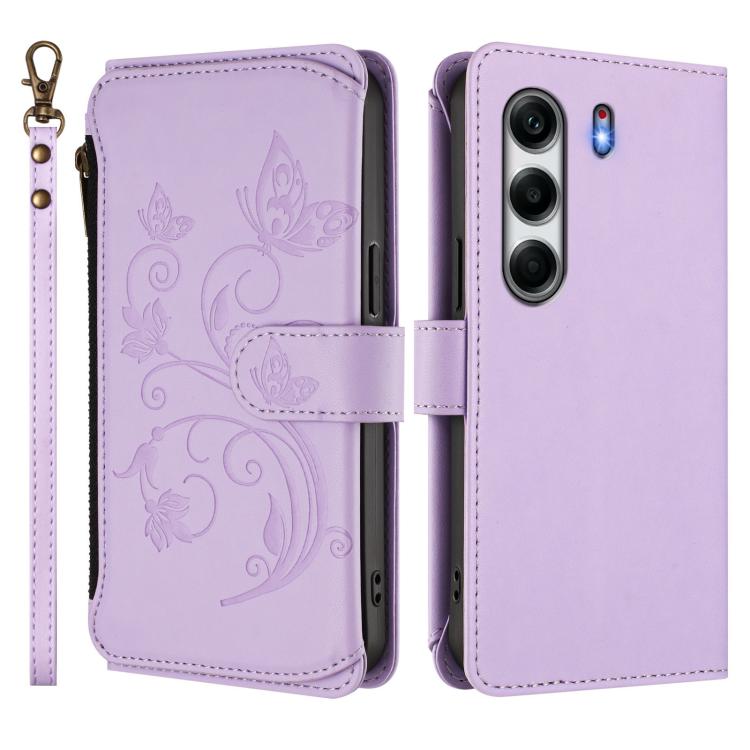 For Tecno Camon 40 Pro 5G Butterfly Love Flower Multi-card Zipper Wallet Leather Phone Case