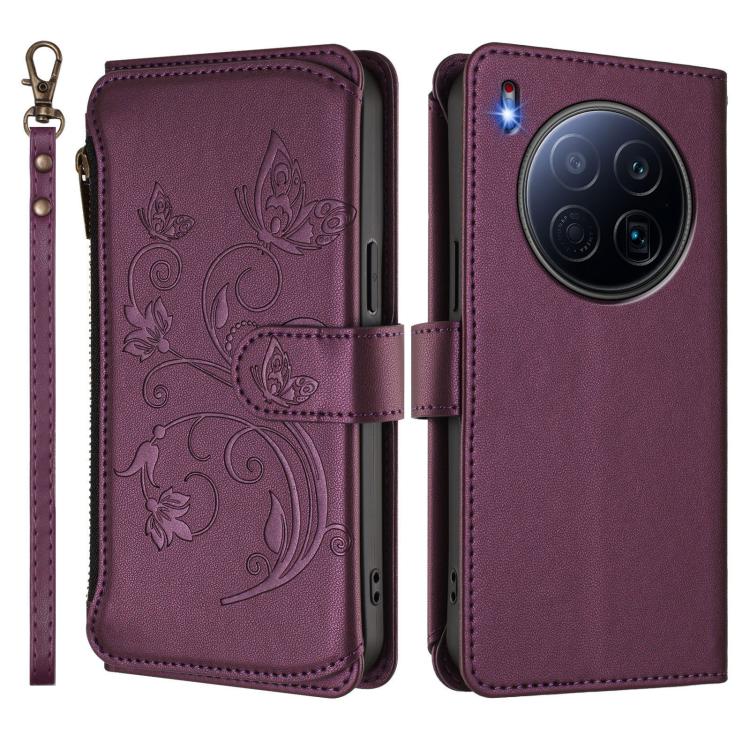 For Tecno Camon 40 Premier Butterfly Love Flower Multi-card Zipper Wallet Leather Phone Case