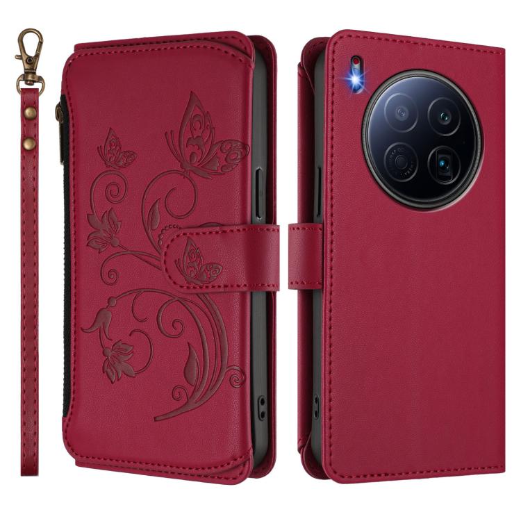 For Tecno Camon 40 Premier Butterfly Love Flower Multi-card Zipper Wallet Leather Phone Case