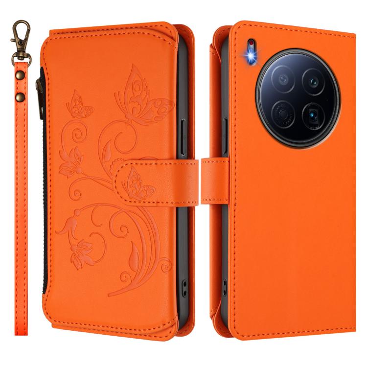For Tecno Camon 40 Premier Butterfly Love Flower Multi-card Zipper Wallet Leather Phone Case