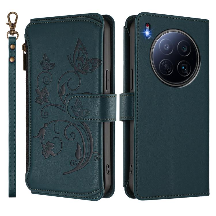 For Tecno Camon 40 Premier Butterfly Love Flower Multi-card Zipper Wallet Leather Phone Case