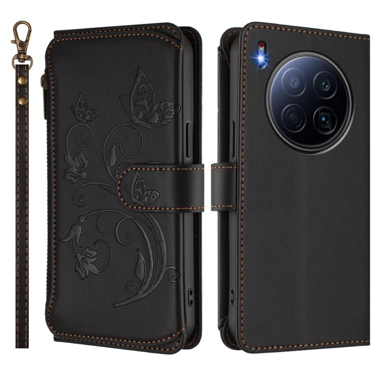 For Tecno Camon 40 Premier Butterfly Love Flower Multi-card Zipper Wallet Leather Phone Case