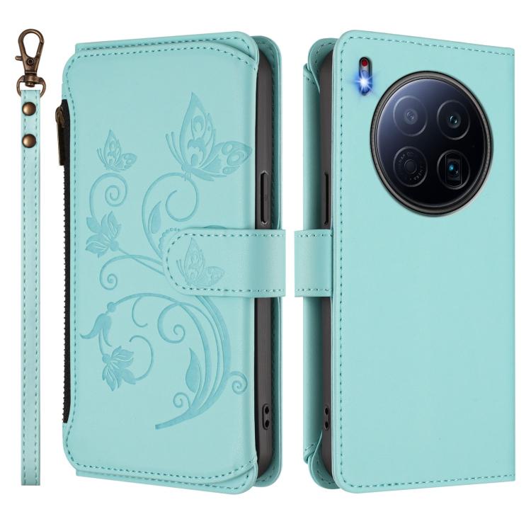 For Tecno Camon 40 Premier Butterfly Love Flower Multi-card Zipper Wallet Leather Phone Case