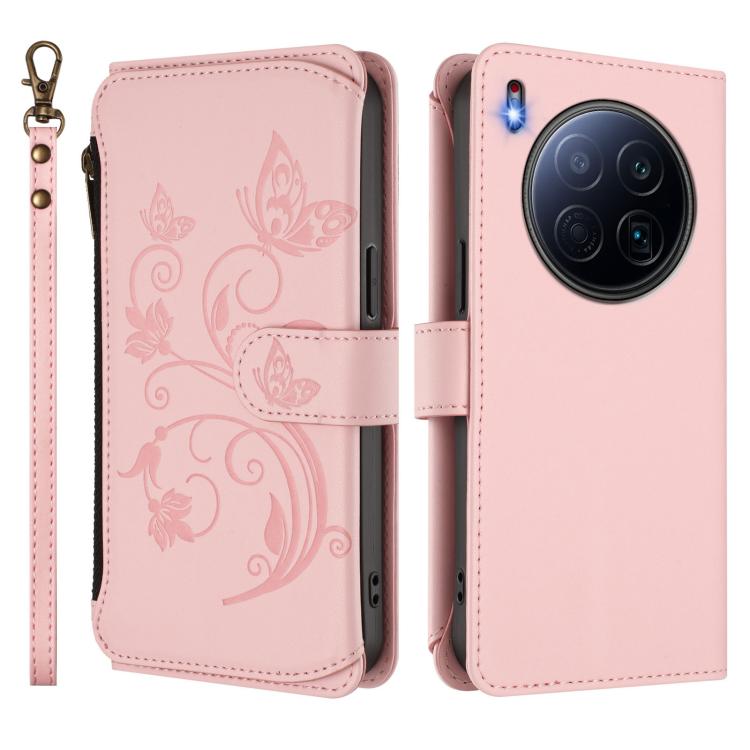 For Tecno Camon 40 Premier Butterfly Love Flower Multi-card Zipper Wallet Leather Phone Case