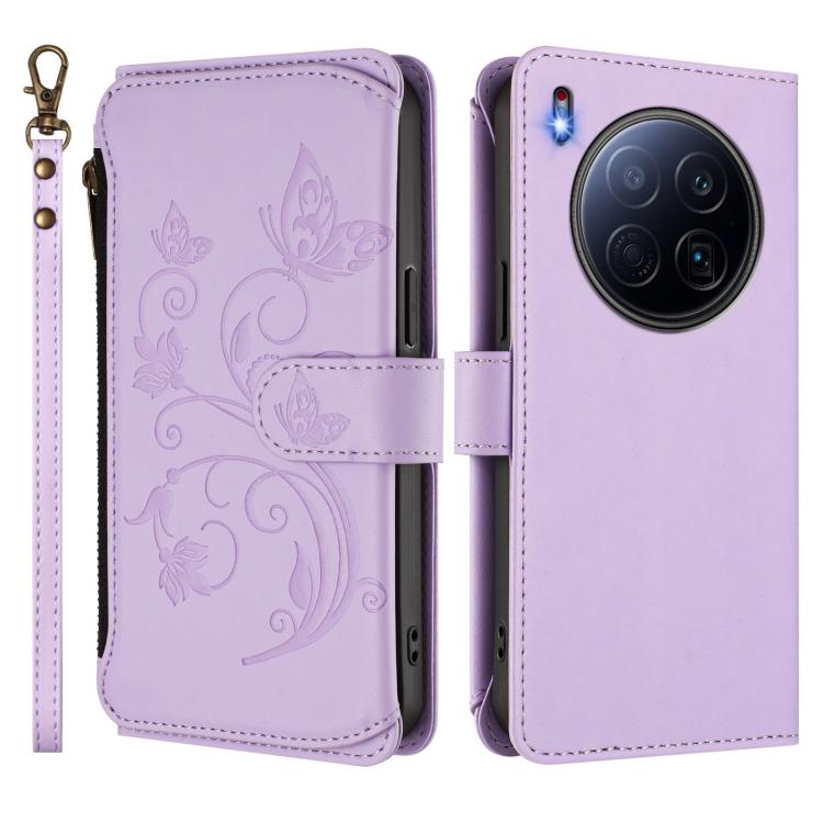 For Tecno Camon 40 Premier Butterfly Love Flower Multi-card Zipper Wallet Leather Phone Case