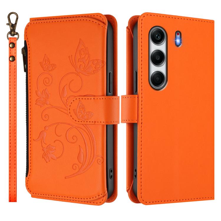 For Tecno Camon 40 4G Butterfly Love Flower Multi-card Zipper Wallet Leather Phone Case