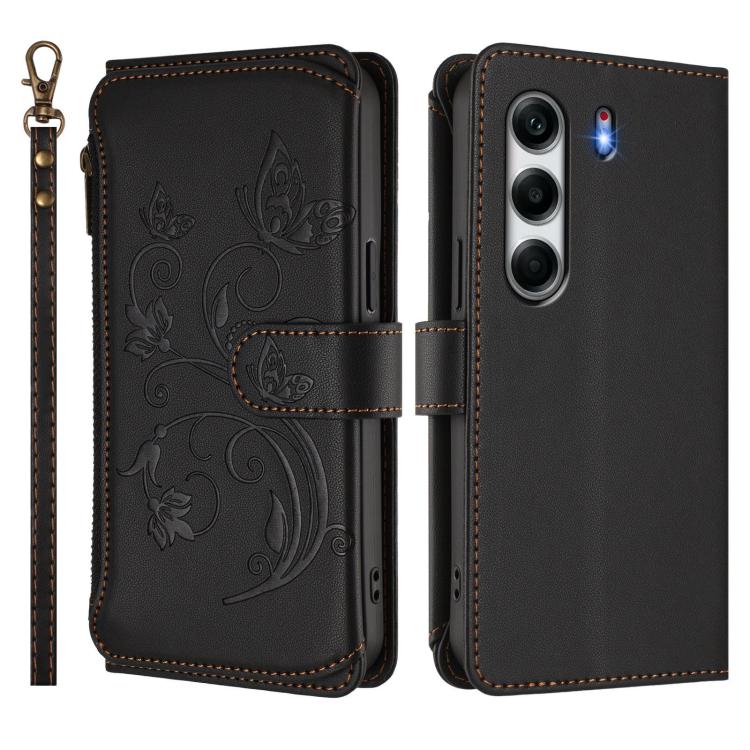 For Tecno Camon 40 4G Butterfly Love Flower Multi-card Zipper Wallet Leather Phone Case
