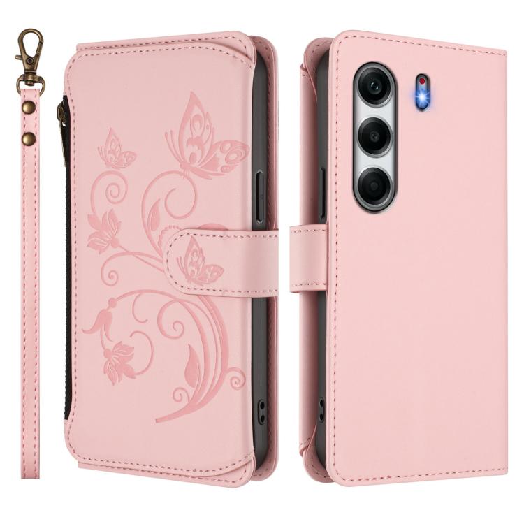 For Tecno Camon 40 4G Butterfly Love Flower Multi-card Zipper Wallet Leather Phone Case