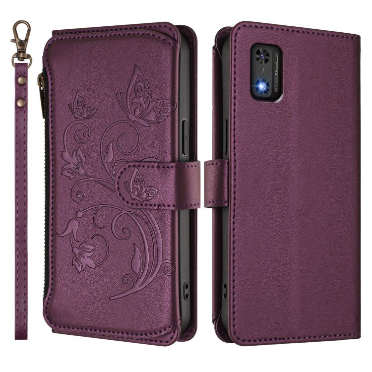 For Tecno Pop 6C Butterfly Love Flower Multi-card Zipper Wallet Leather Phone Case
