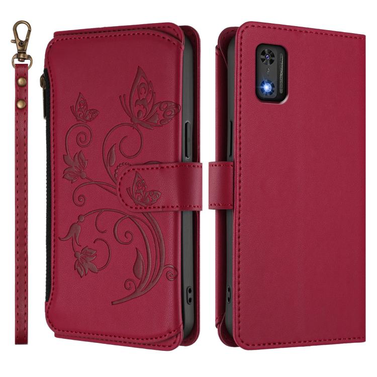 For Tecno Pop 6C Butterfly Love Flower Multi-card Zipper Wallet Leather Phone Case