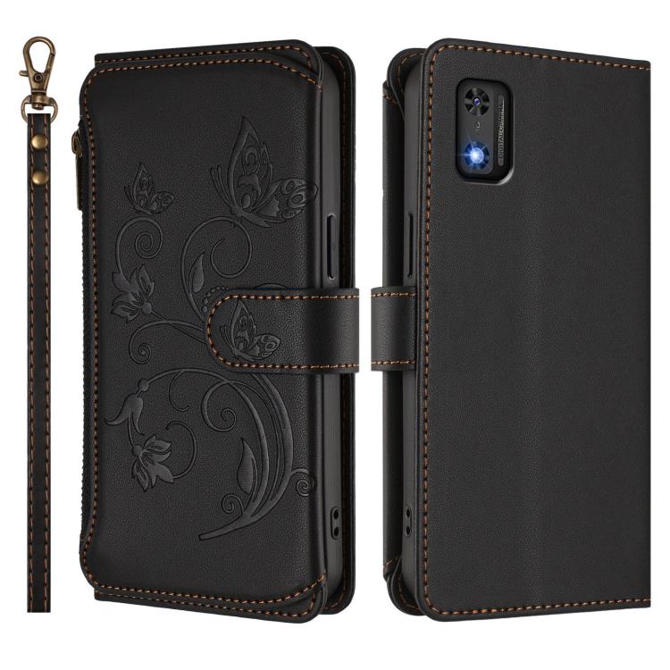 For Tecno Pop 6C Butterfly Love Flower Multi-card Zipper Wallet Leather Phone Case