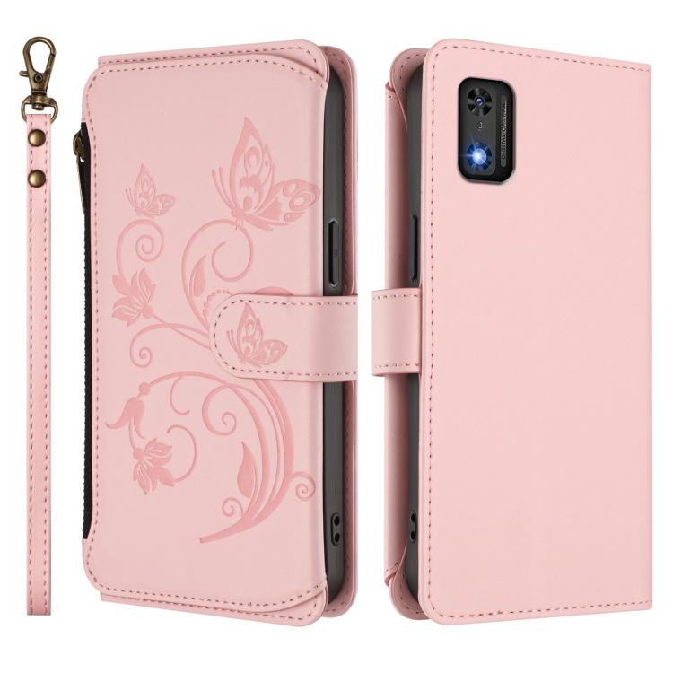 For Tecno Pop 6C Butterfly Love Flower Multi-card Zipper Wallet Leather Phone Case