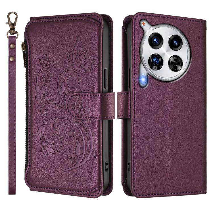 For Tecno Camon 30 Premier Butterfly Love Flower Multi-card Zipper Wallet Leather Phone Case