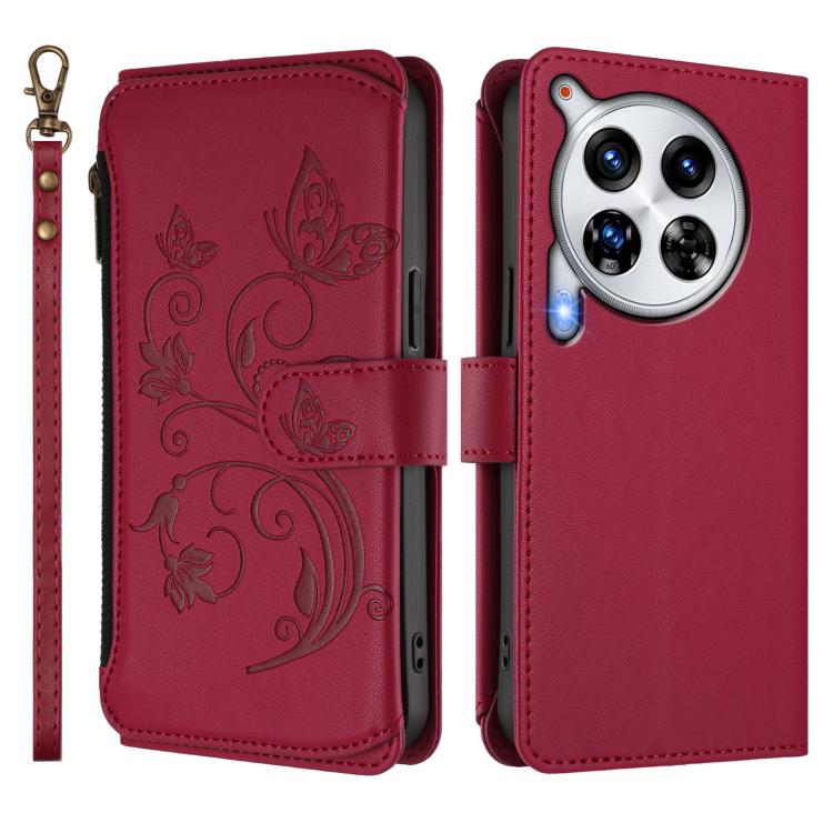 For Tecno Camon 30 Premier Butterfly Love Flower Multi-card Zipper Wallet Leather Phone Case